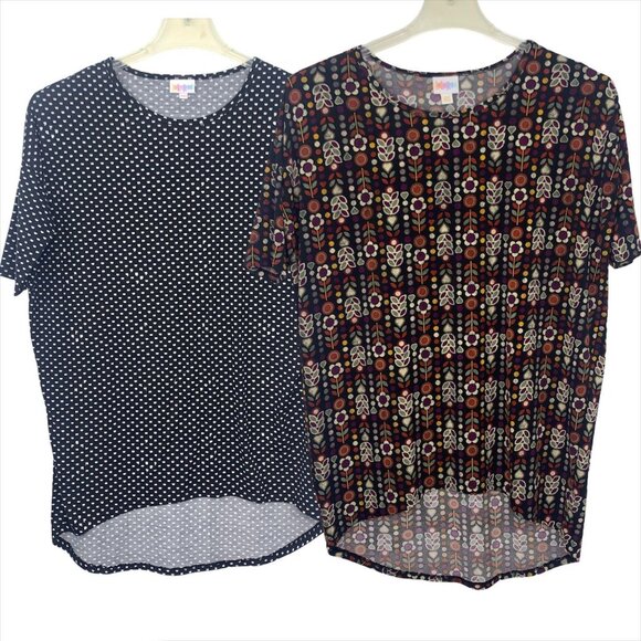 LuLaRoe Womens XXS Perfect T Tunic Top Short Sleeve HiLo Black White Brown Black - Picture 1 of 12